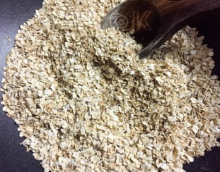 After dry roasting oats.