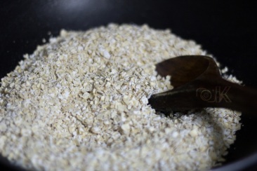 Oats when just added to pan.